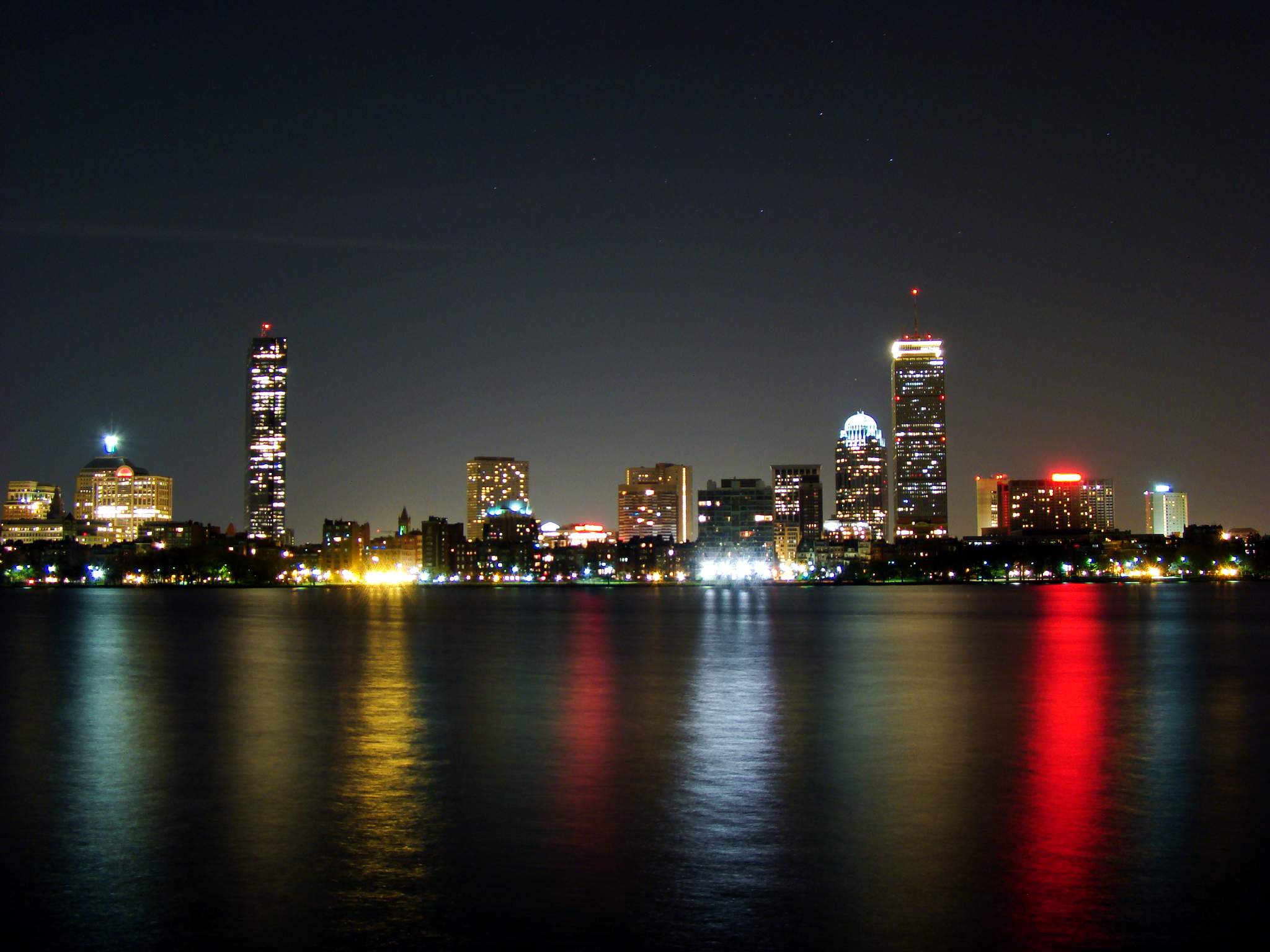 города, ночь, здания, Бостон, отражения - обои на рабочий стол