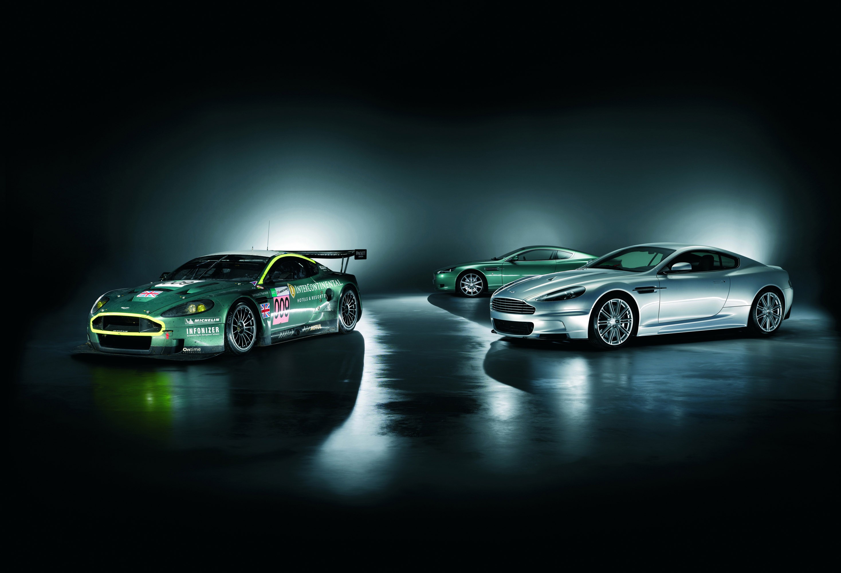 зеленый, автомобили, Астон Мартин, транспортные средства, Aston Martin DB9, Aston Martin DBS, вид сбоку, Aston Martin DBR9, вид спереди угол - обои на рабочий стол
