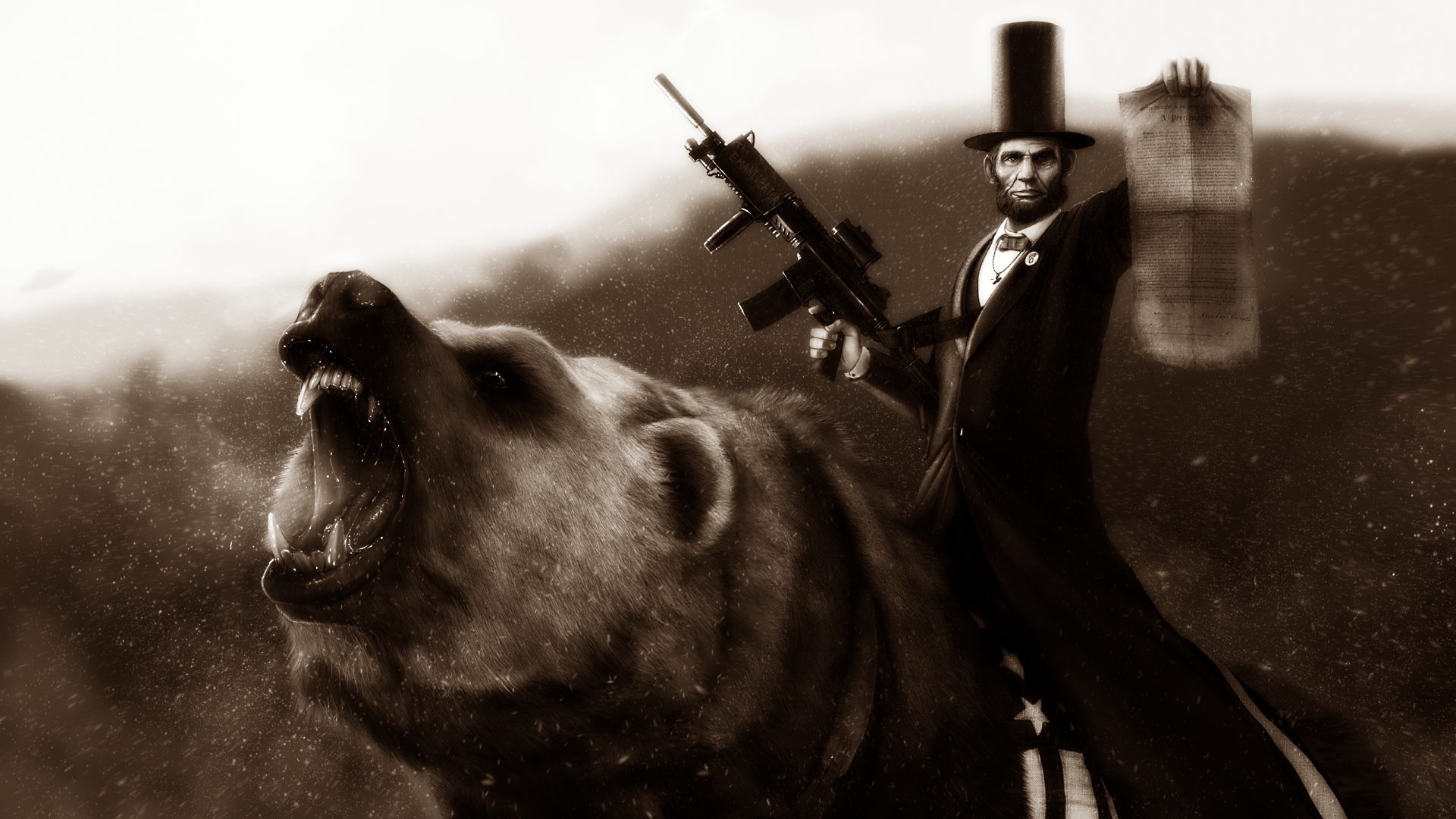 Авраам Линкольн, борода, штурмовая винтовка, медведи, шляпы - обои на рабочий стол