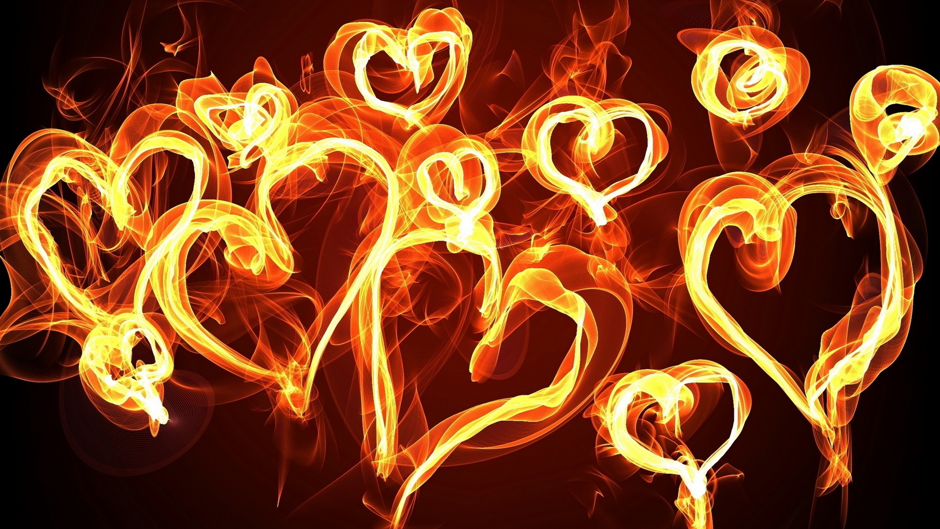 абстракции, огни, сердца - обои на рабочий стол