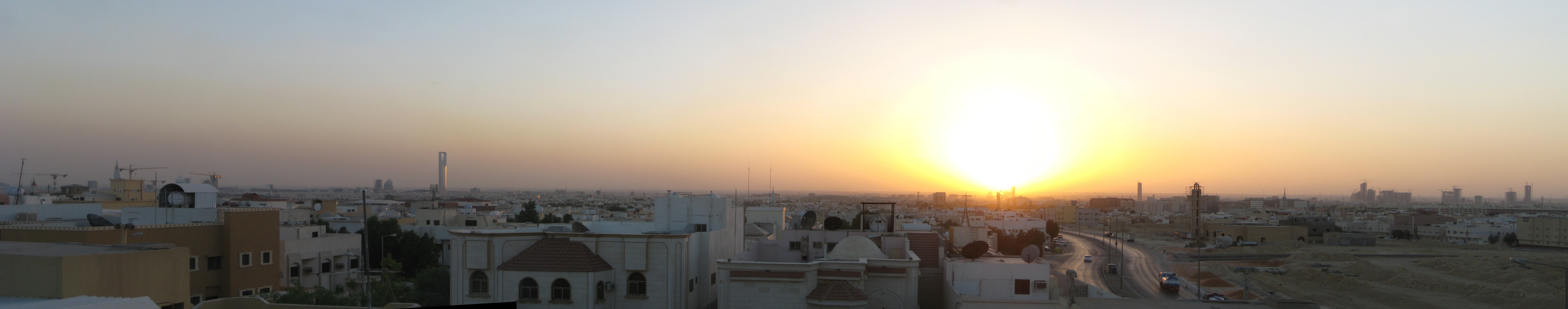 восход, города, панорама, Саудовская Аравия, мультиэкран, Рияд - обои на рабочий стол