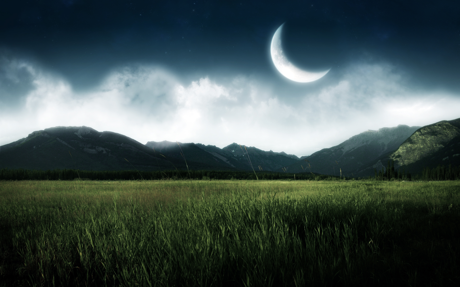 Луна над полями. Лунная ночь. Ночная природа. Ночное поле с луной. Пейзаж с луной.