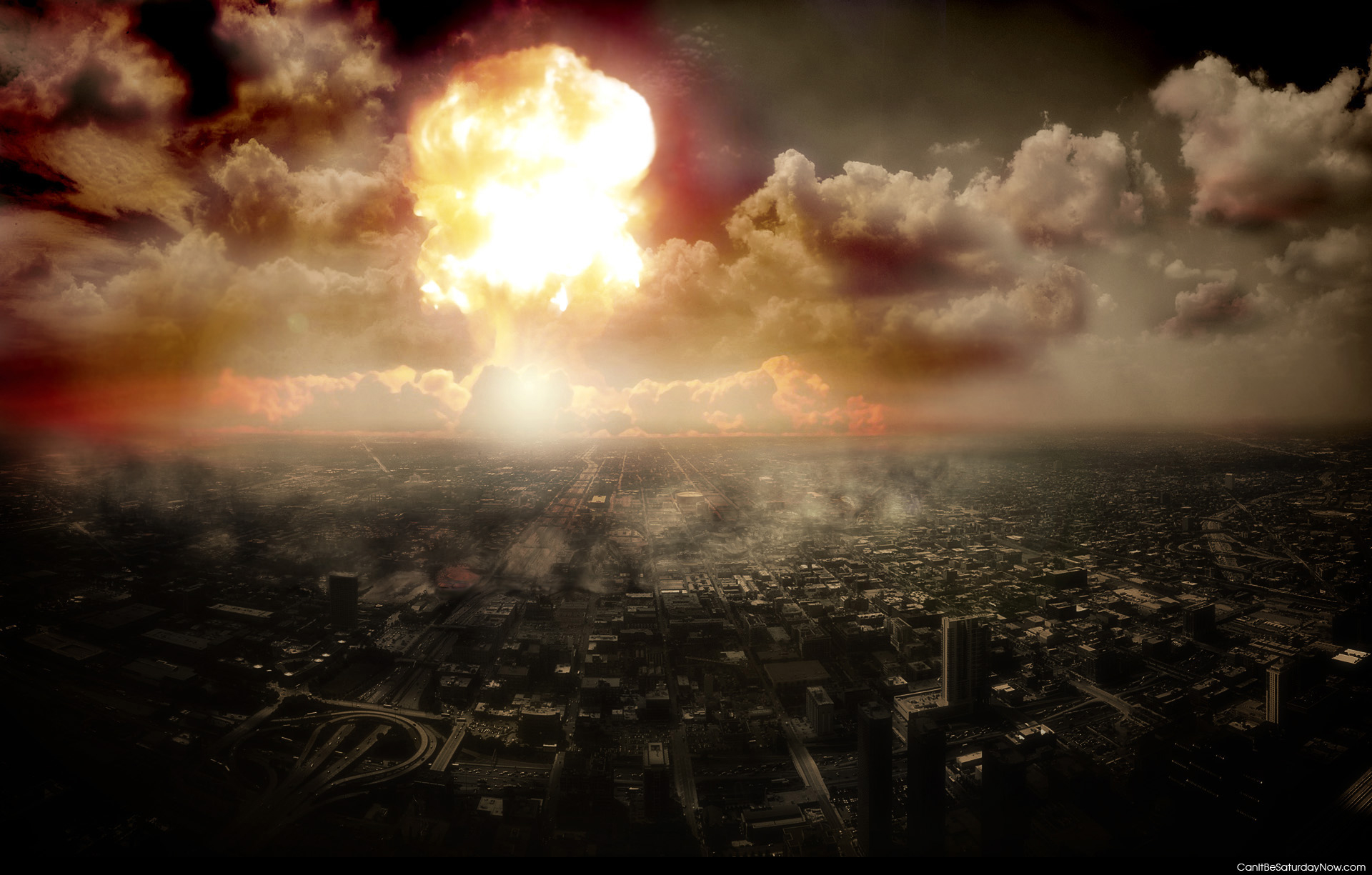 Nuclear city. Ядерный взрыв вид из космоса.
