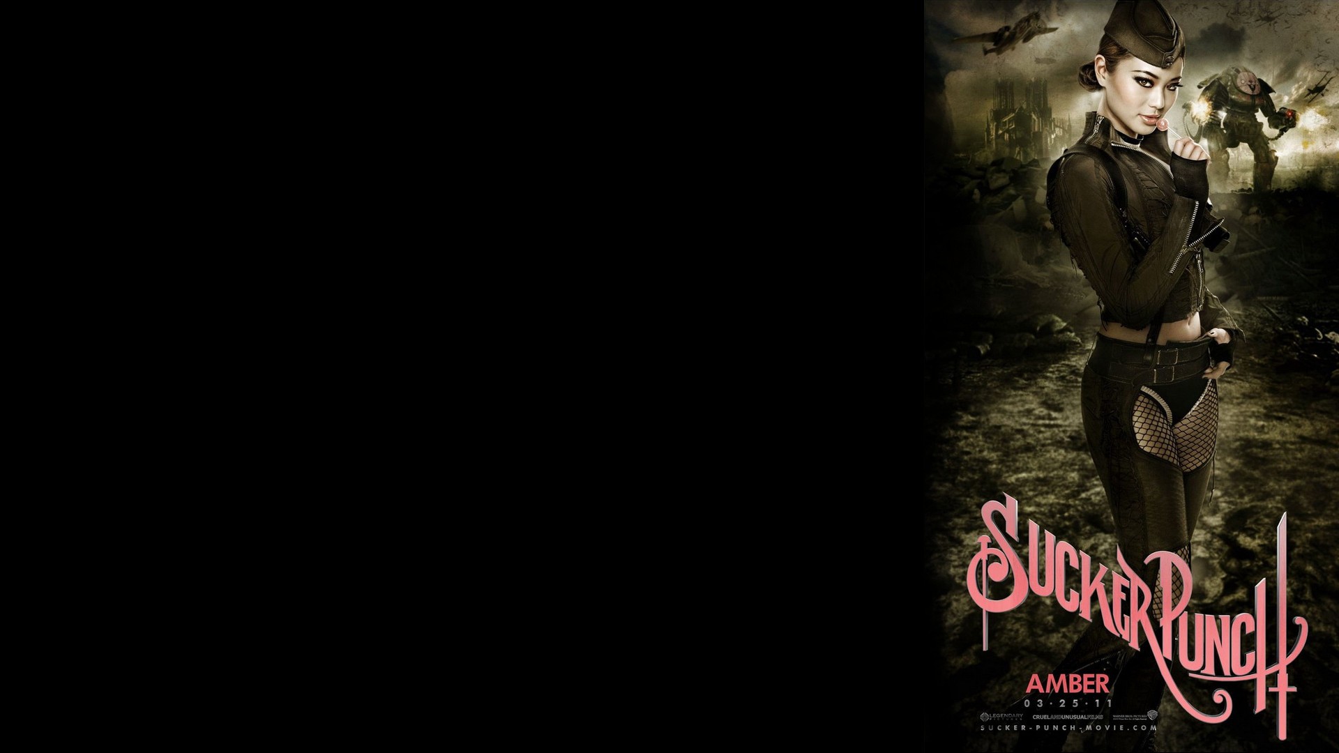 Sucker Punch, постеры фильмов, Джэми Чунг, темный фон - обои на рабочий стол