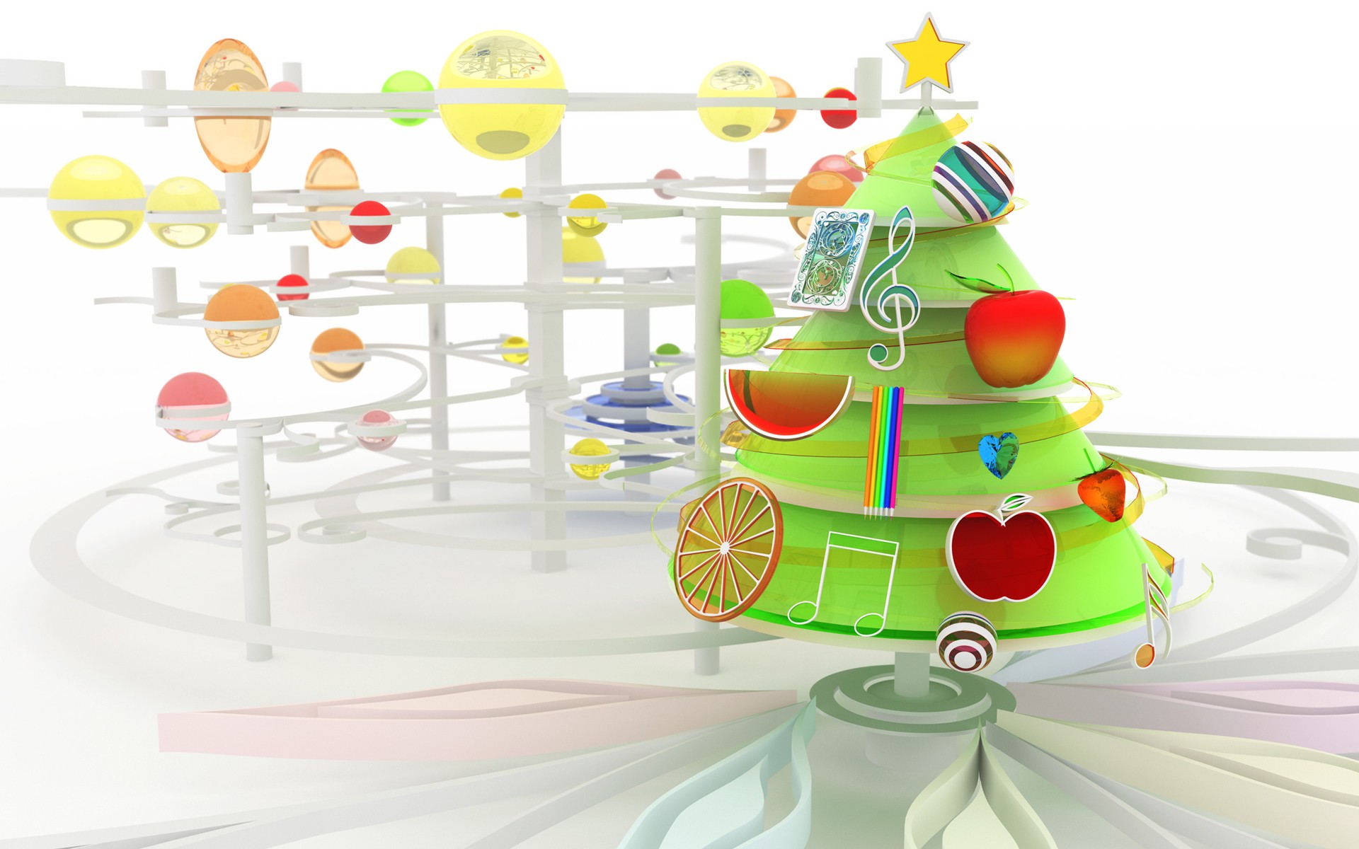 абстракции, деревья, компьютерная графика, рождество, Рождественские елки, хроматической, К3 Студия - обои на рабочий стол