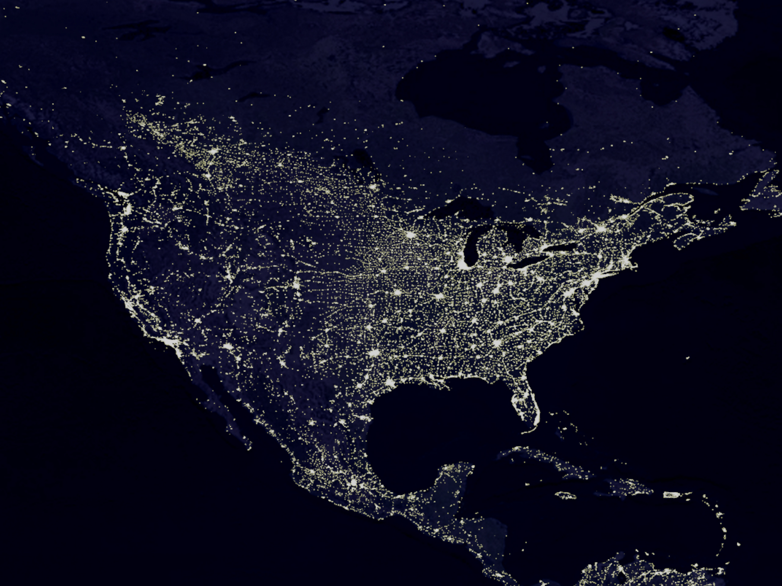 США ночью из космоса