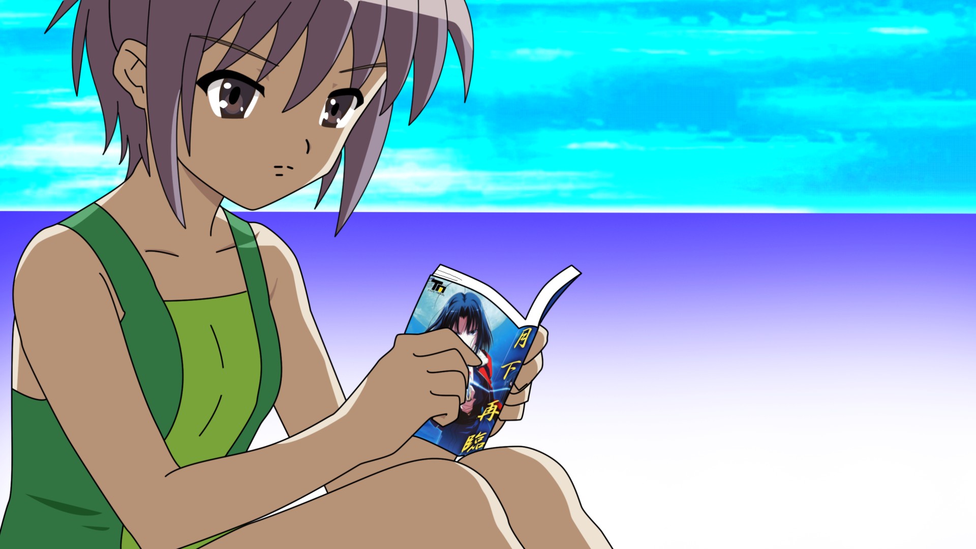 чтение, Нагато Юки, Меланхолия Харухи Судзумии, аниме девушки, колени вместе - обои на рабочий стол