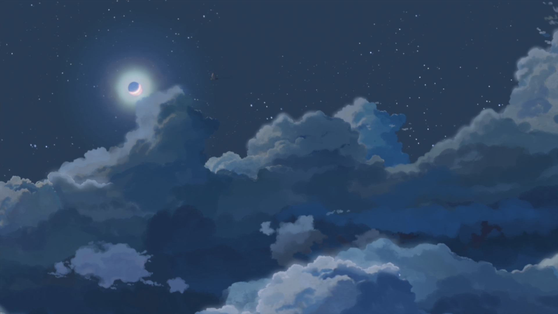 облака, ночь, звезды, Луна, небо - обои на рабочий стол