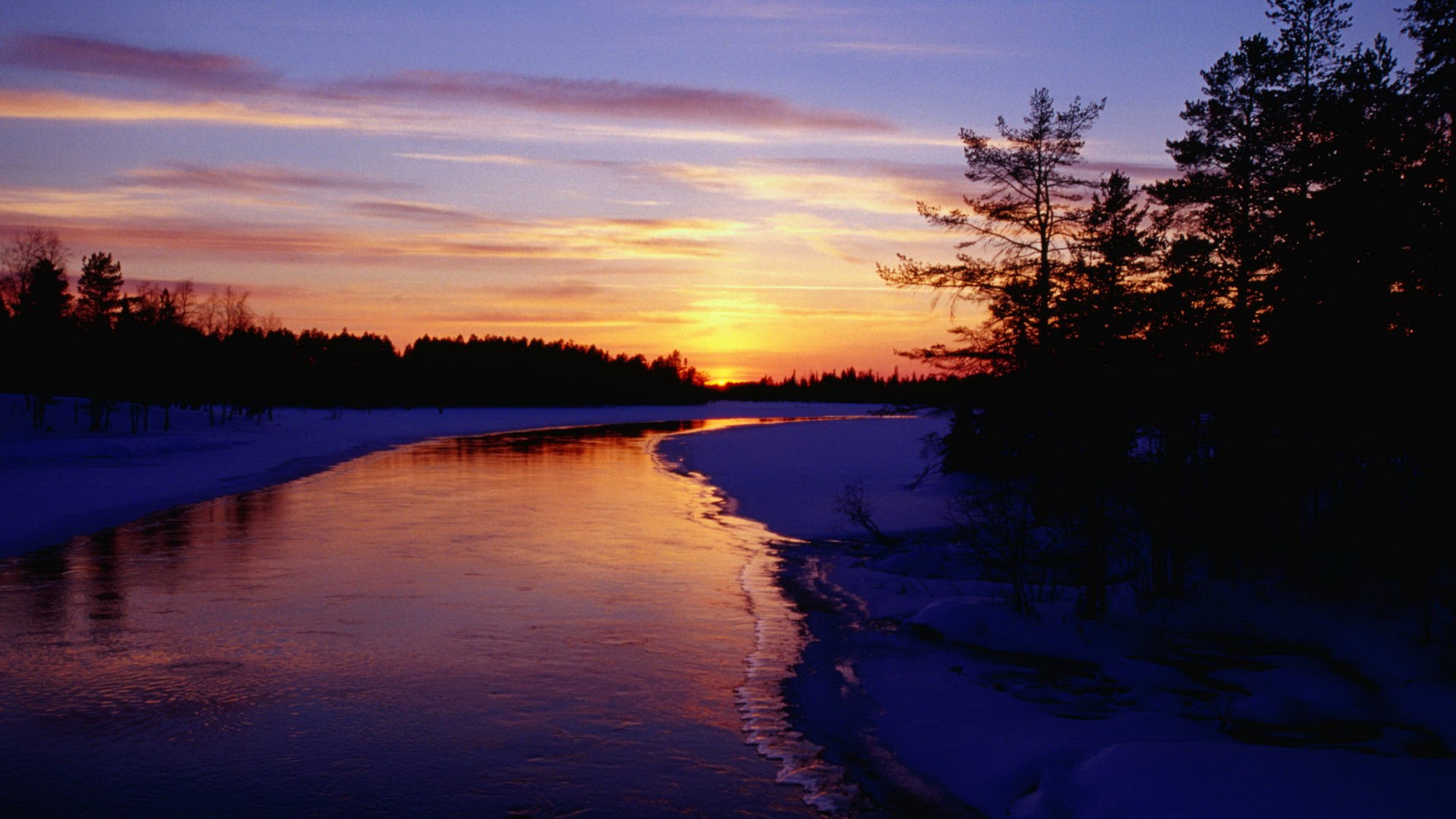 замороженный, Финляндия, сумерки, реки - обои на рабочий стол