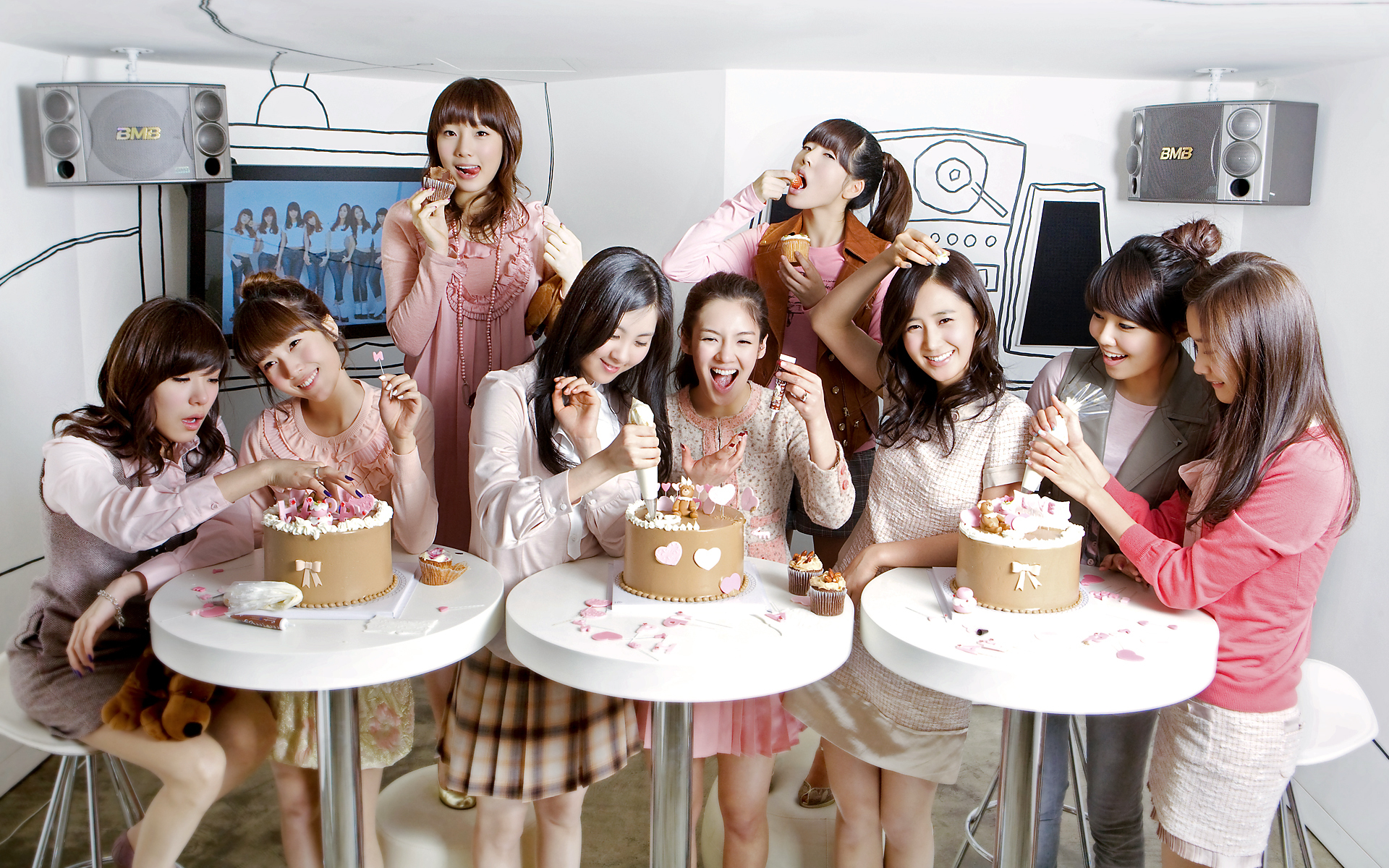 девушки, Girls Generation SNSD (Сонёсидэ), кексы, знаменитости, торты, торт - обои на рабочий стол