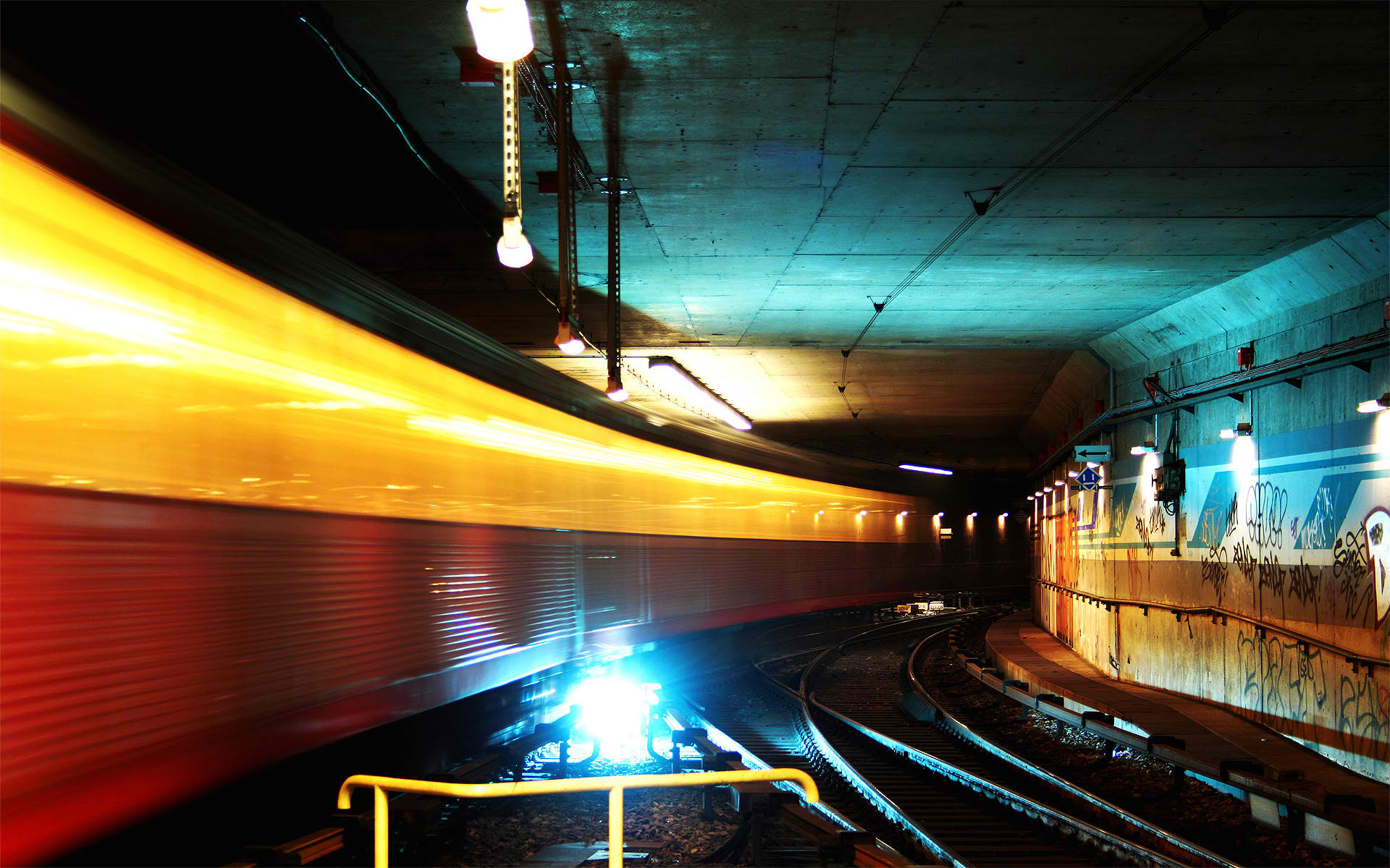метро, тоннели, железнодорожные пути, длительной экспозиции - обои на рабочий стол
