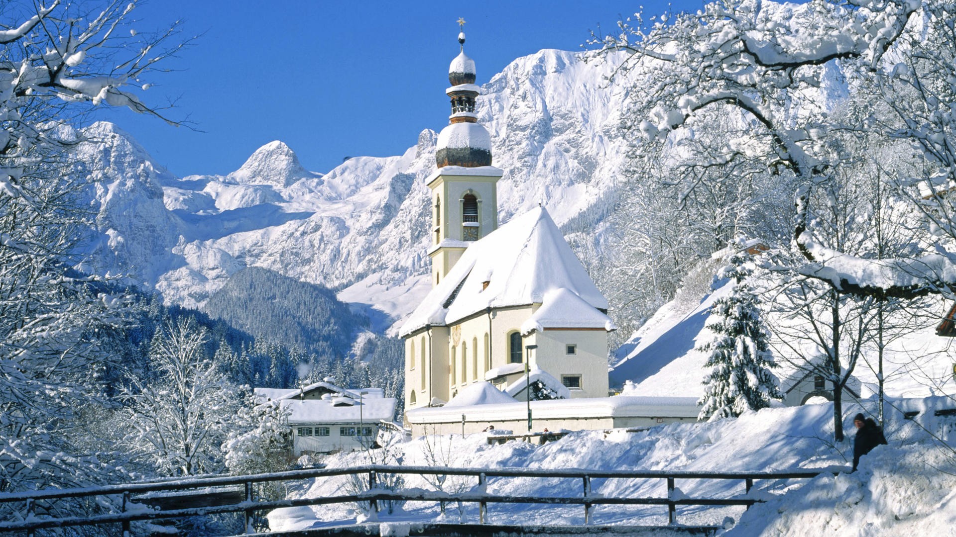 горы, природа, зима, Германия, церкви - обои на рабочий стол