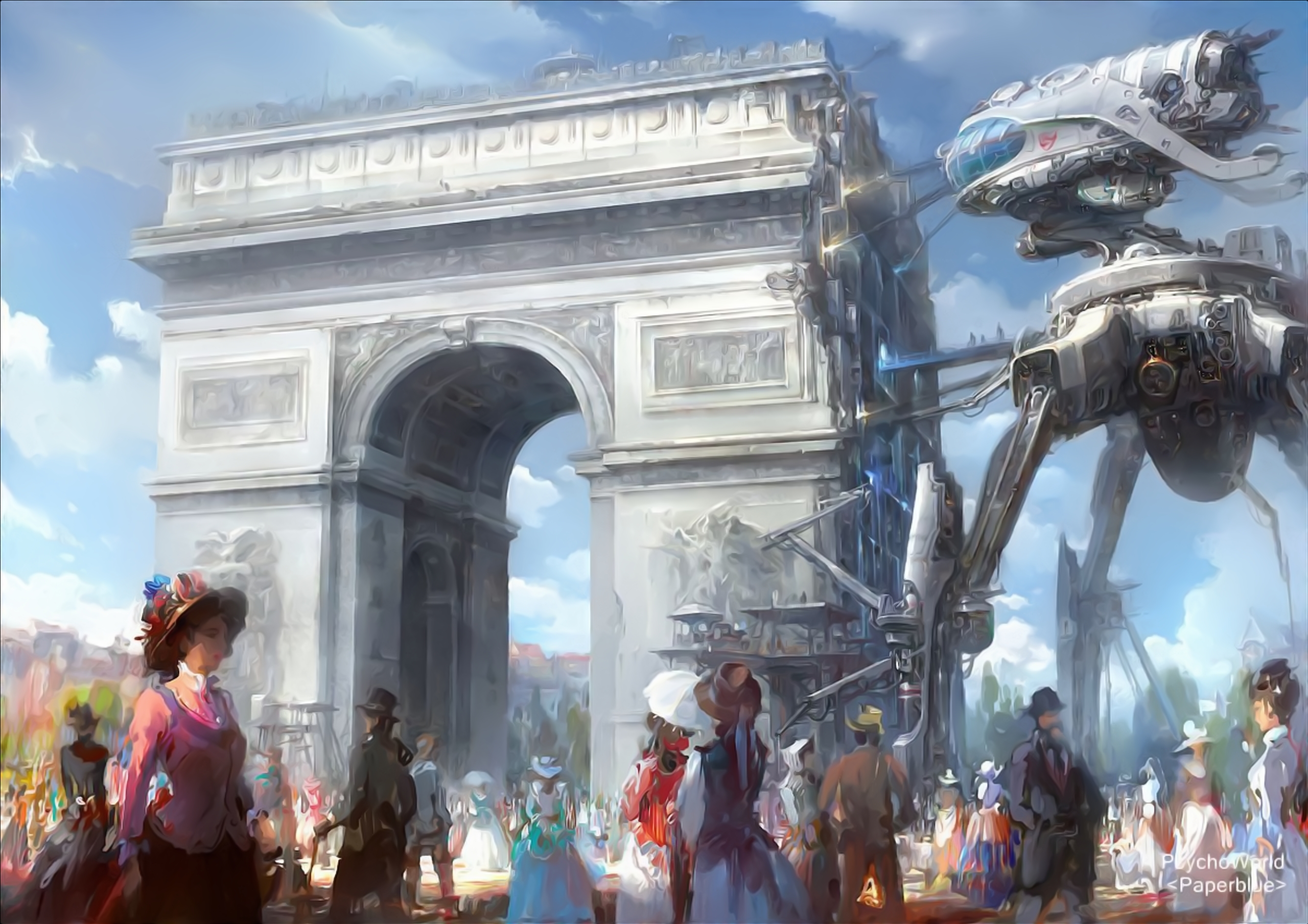 Париж, роботы, Франция, произведение искусства, Триумфальная арка - обои на рабочий стол