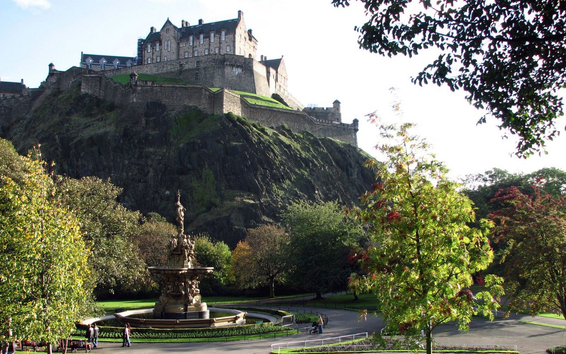 пейзажи, замки, деревья, здания, Эдинбург, Эдинбургский замок - обои на рабочий стол