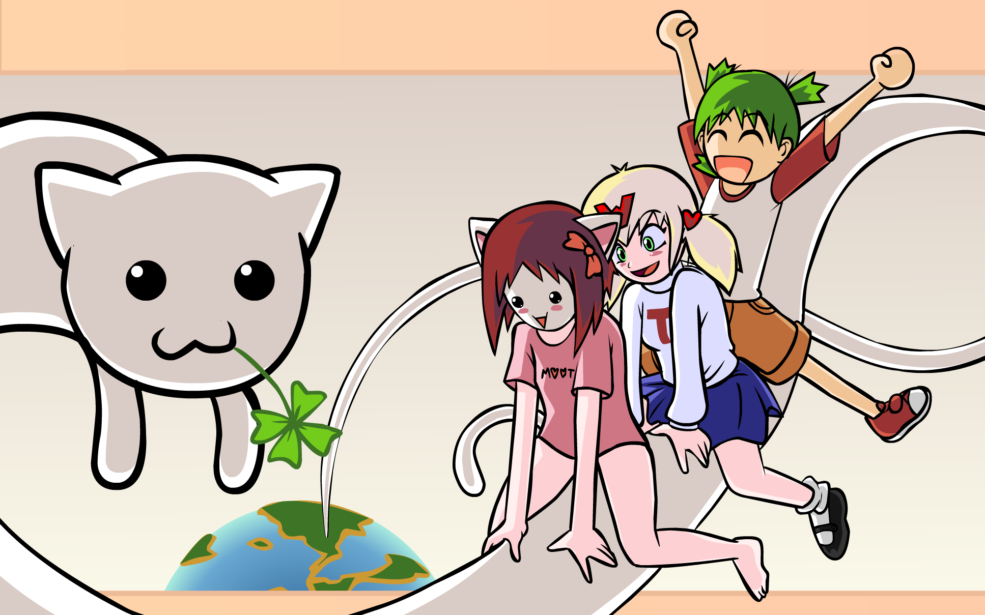 кошки, Longcat, Yotsuba, аниме, Yotsubato - обои на рабочий стол