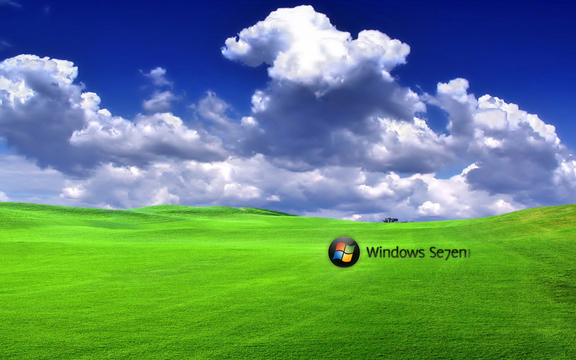 зеленый, облака, Windows 7 - обои на рабочий стол