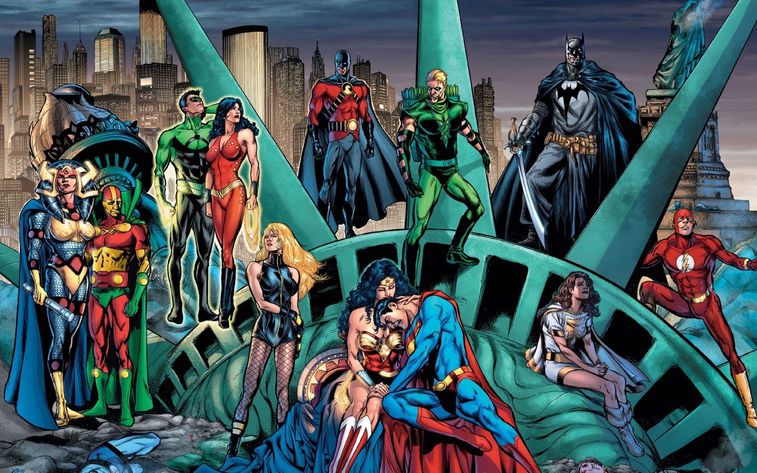 Бэтмен, DC Comics, комиксы, супермен, Нью-Йорк, Статуя Свободы, Вспышка, Вспышка ( супергерой ), Wonder Woman - обои на рабочий стол