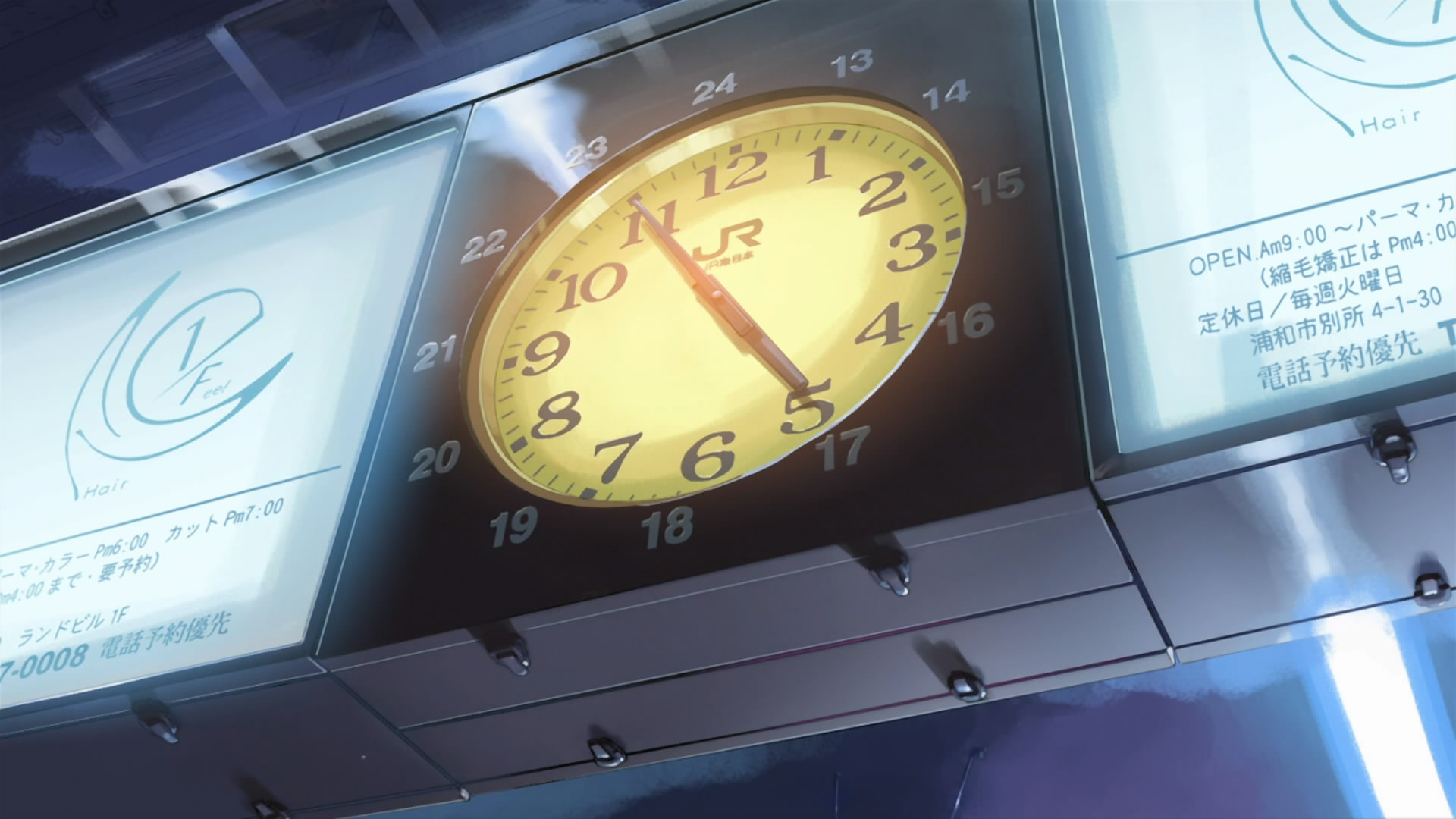 часы, Макото Синкай, вокзалы, 5 сантиметров в секунду - обои на рабочий стол