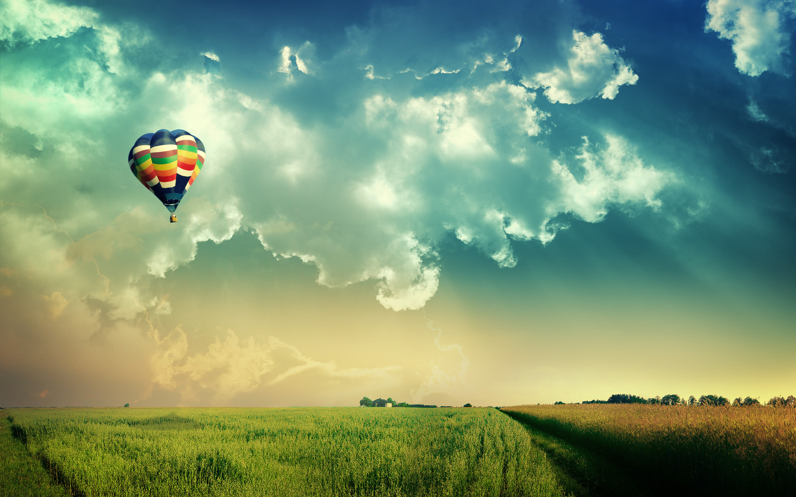 облака, пейзажи, природа, поля, воздушные шары, небо - обои на рабочий стол