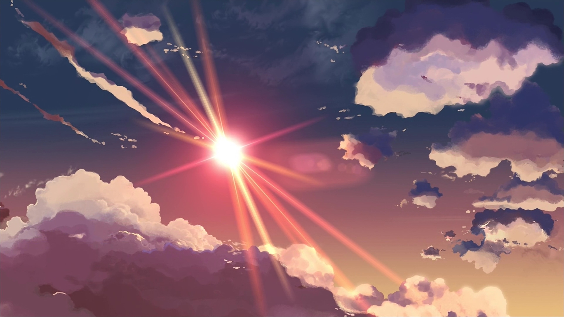 Макото Синкай, солнечный свет, 5 сантиметров в секунду, аниме, небо - обои на рабочий стол