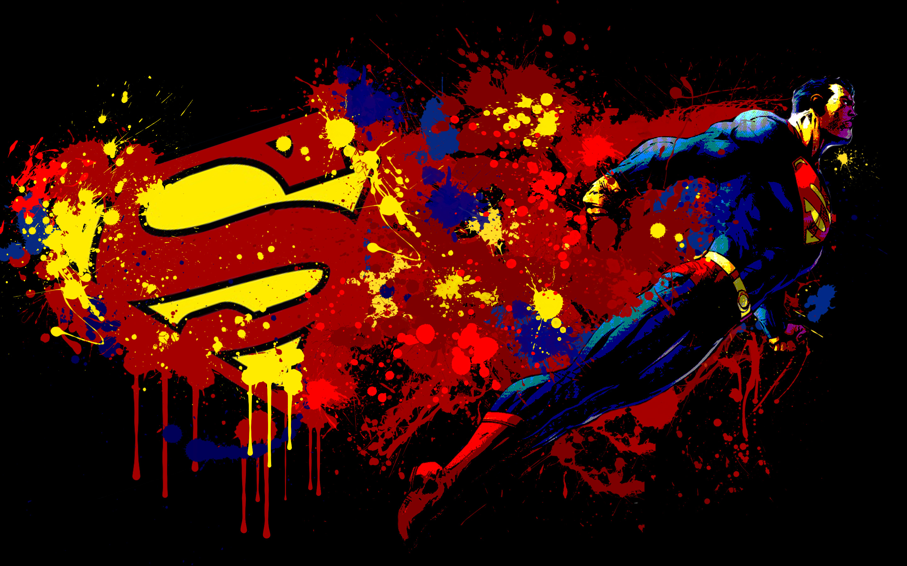 супермен, супергероев, Superman Logo, темный фон, краска брызги - обои на рабочий стол