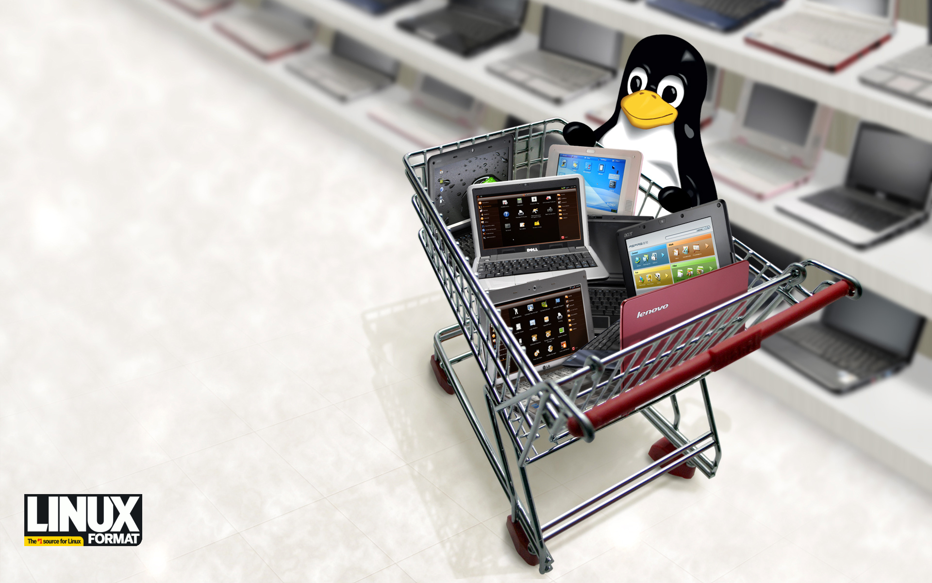 Linux, смокинг, пингвины, ноутбуки - обои на рабочий стол