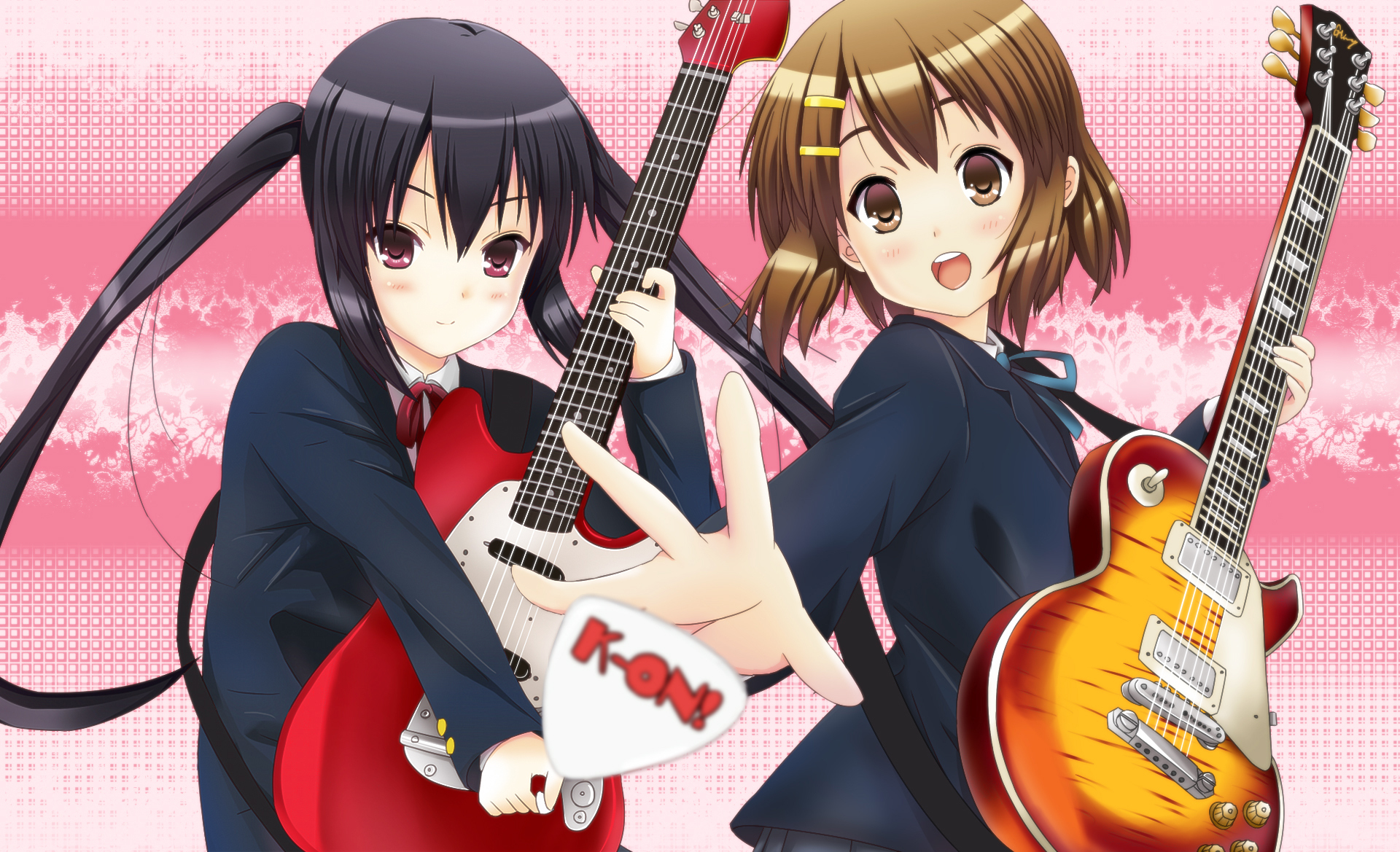 K-ON! (Кэйон!), Hirasawa Юи, гитары, хвостики, Накано Азуса - скачать  бесплатные обои / oboi7.com