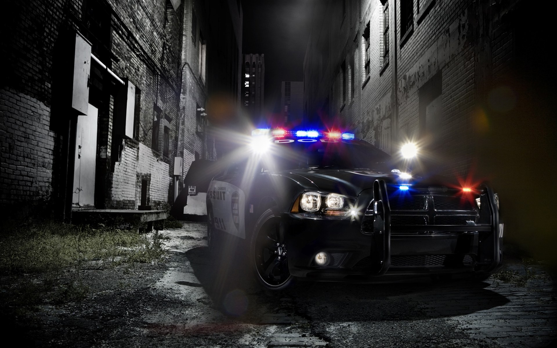 огни, автомобили, полиция, мышцы автомобилей, Dodge Charger, полицейская машина - обои на рабочий стол
