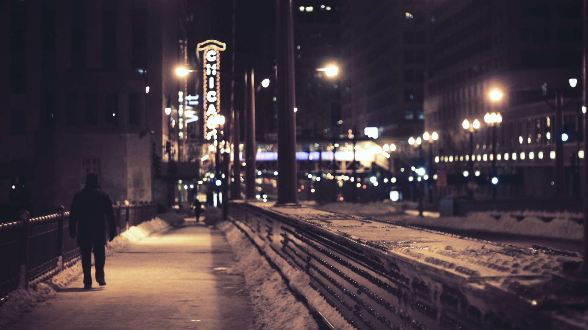 снег, улицы, Чикаго, ходить, уличные фонари - обои на рабочий стол