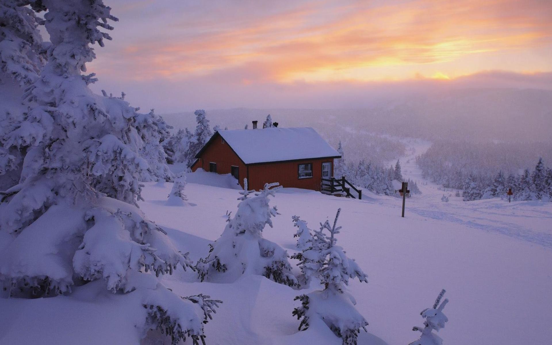 пейзажи, природа, зима, снег, рассвет - обои на рабочий стол