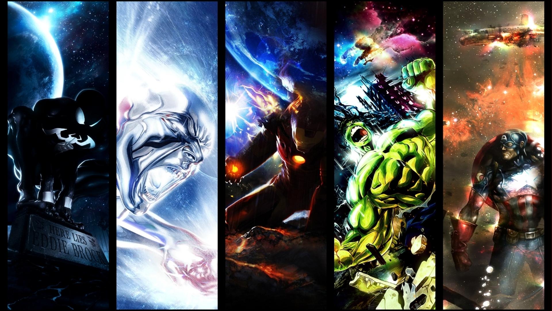 Халк ( комический персонаж ), Железный Человек, Человек-паук, Капитан Америка, Серебряный Серфер - обои на рабочий стол
