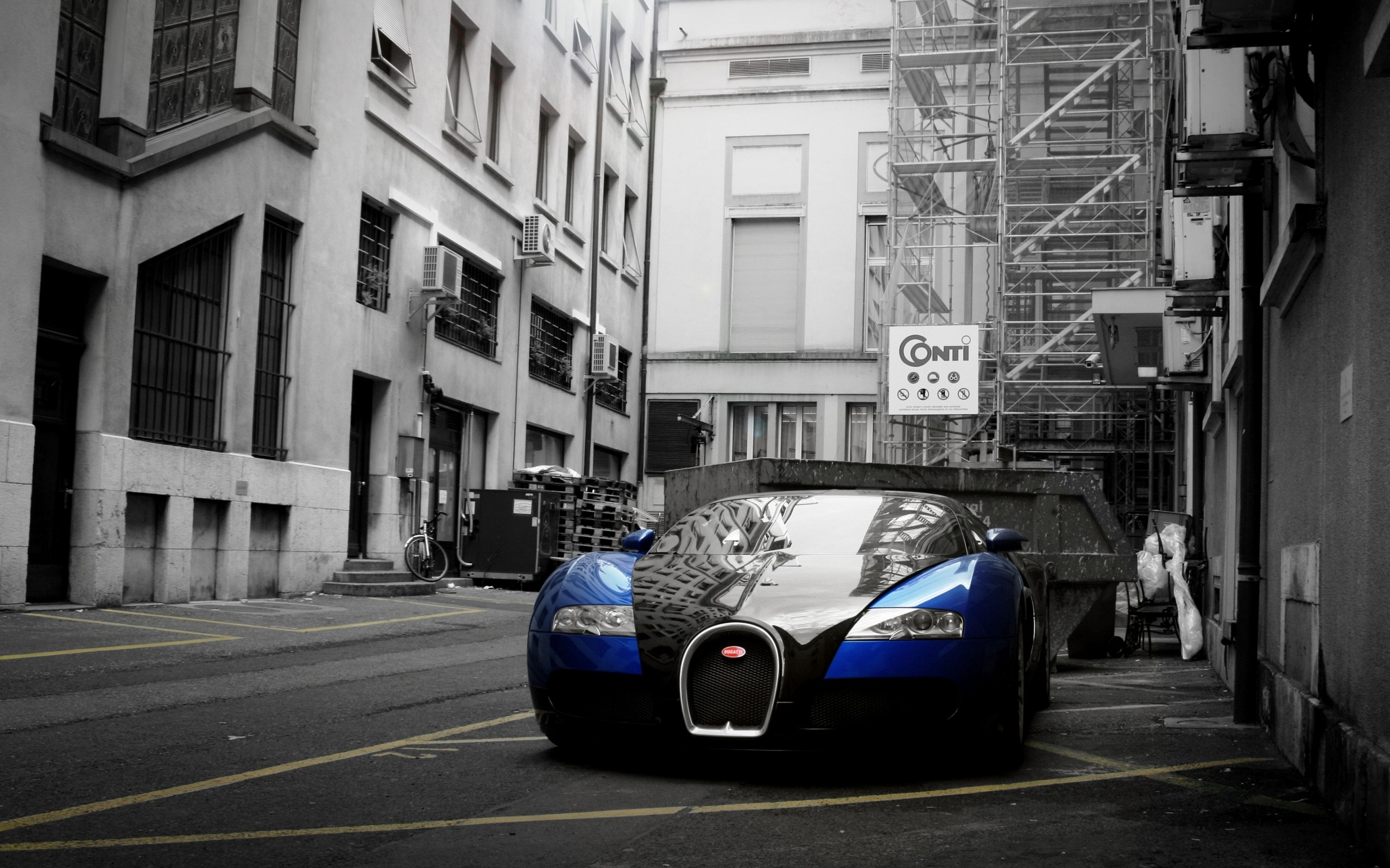 города, автомобили, Bugatti Veyron, выборочная раскраска - обои на рабочий стол