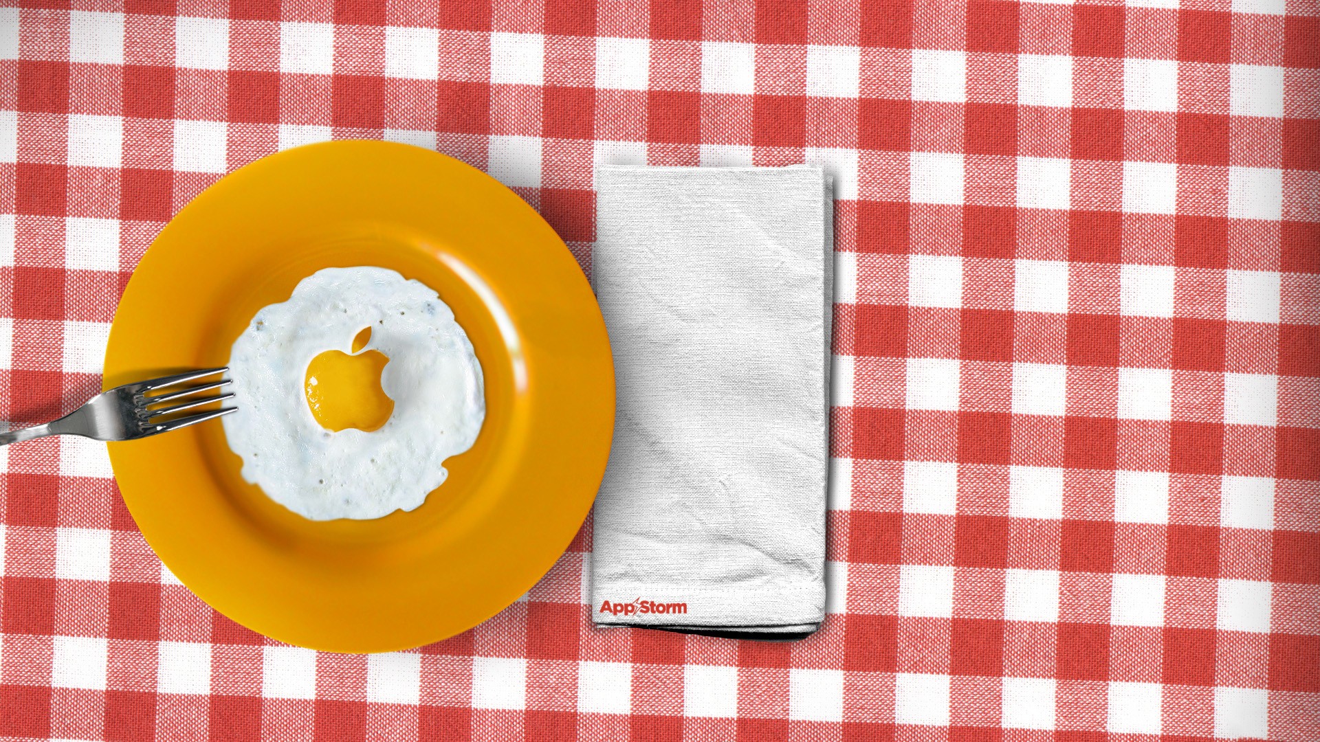 яйца, Эппл (Apple), логотипы, вилки, яичница - обои на рабочий стол