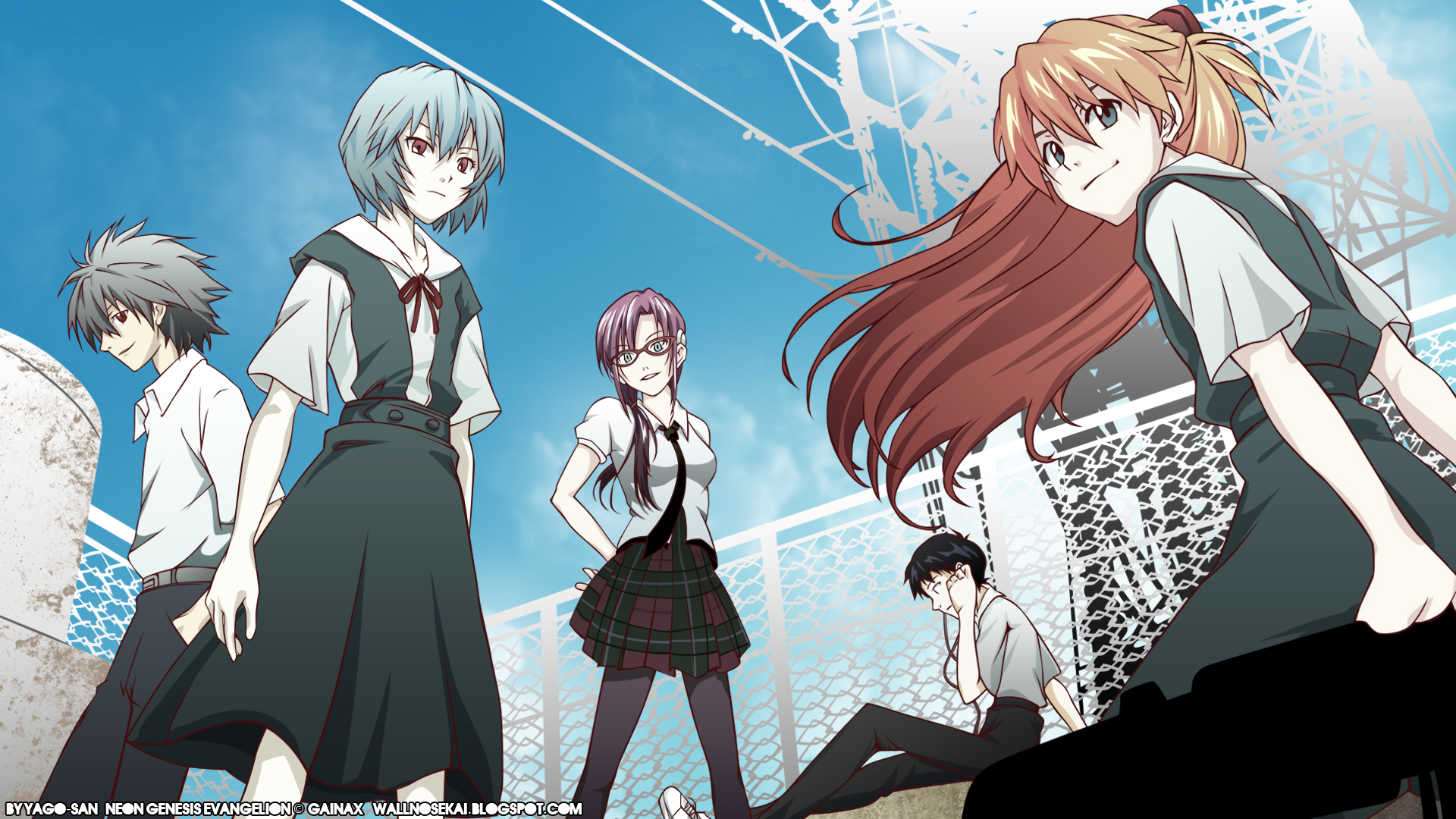 школьная форма, Ayanami Rei, Neon Genesis Evangelion (Евангелион), Икари Синдзи, Каору Нагиса, Аска Лэнгли Сорю - обои на рабочий стол