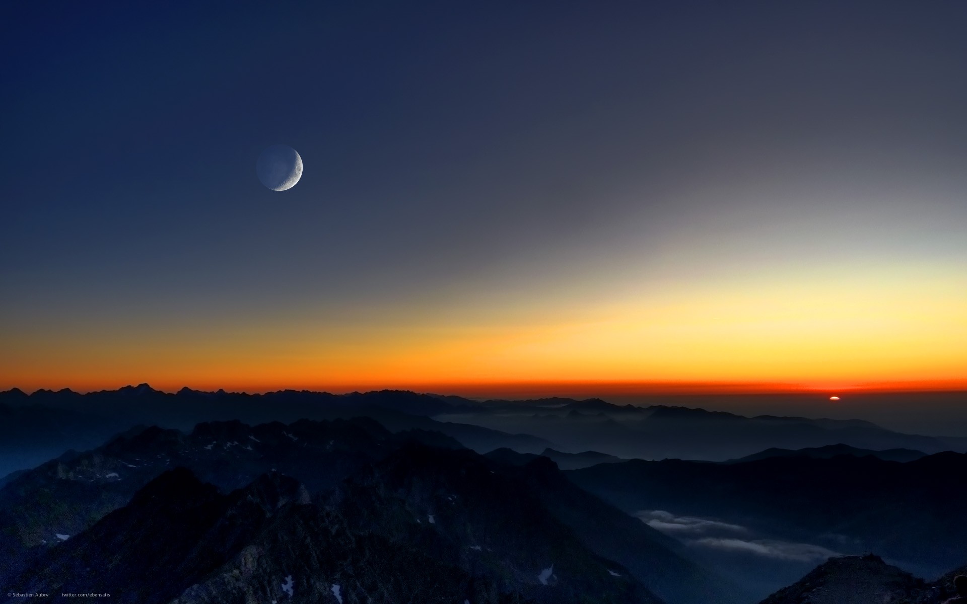 закат, пейзажи, горизонт, Луна - обои на рабочий стол