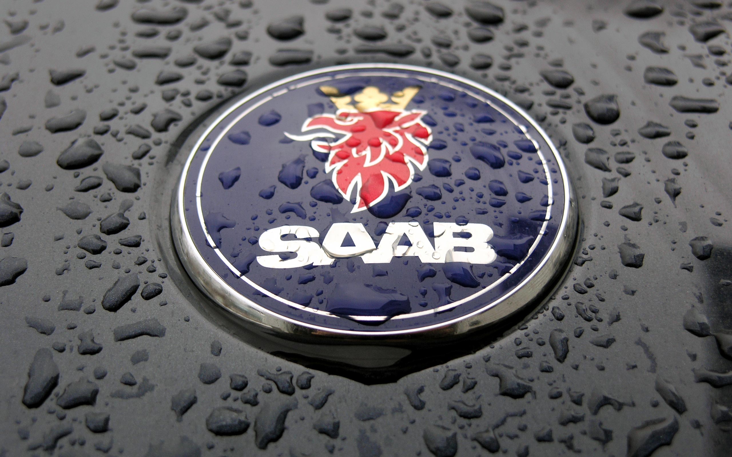 Saab, капли воды, логотипы - обои на рабочий стол