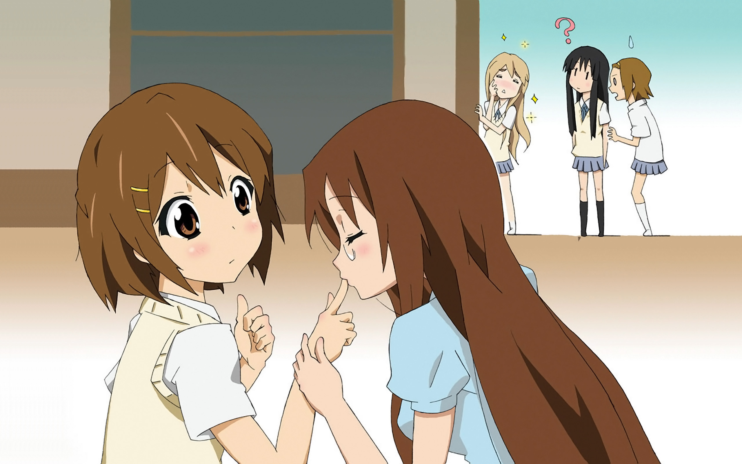 девушки, K-ON! (Кэйон!), поцелуи, пальцы, Hirasawa Юи - обои на рабочий стол