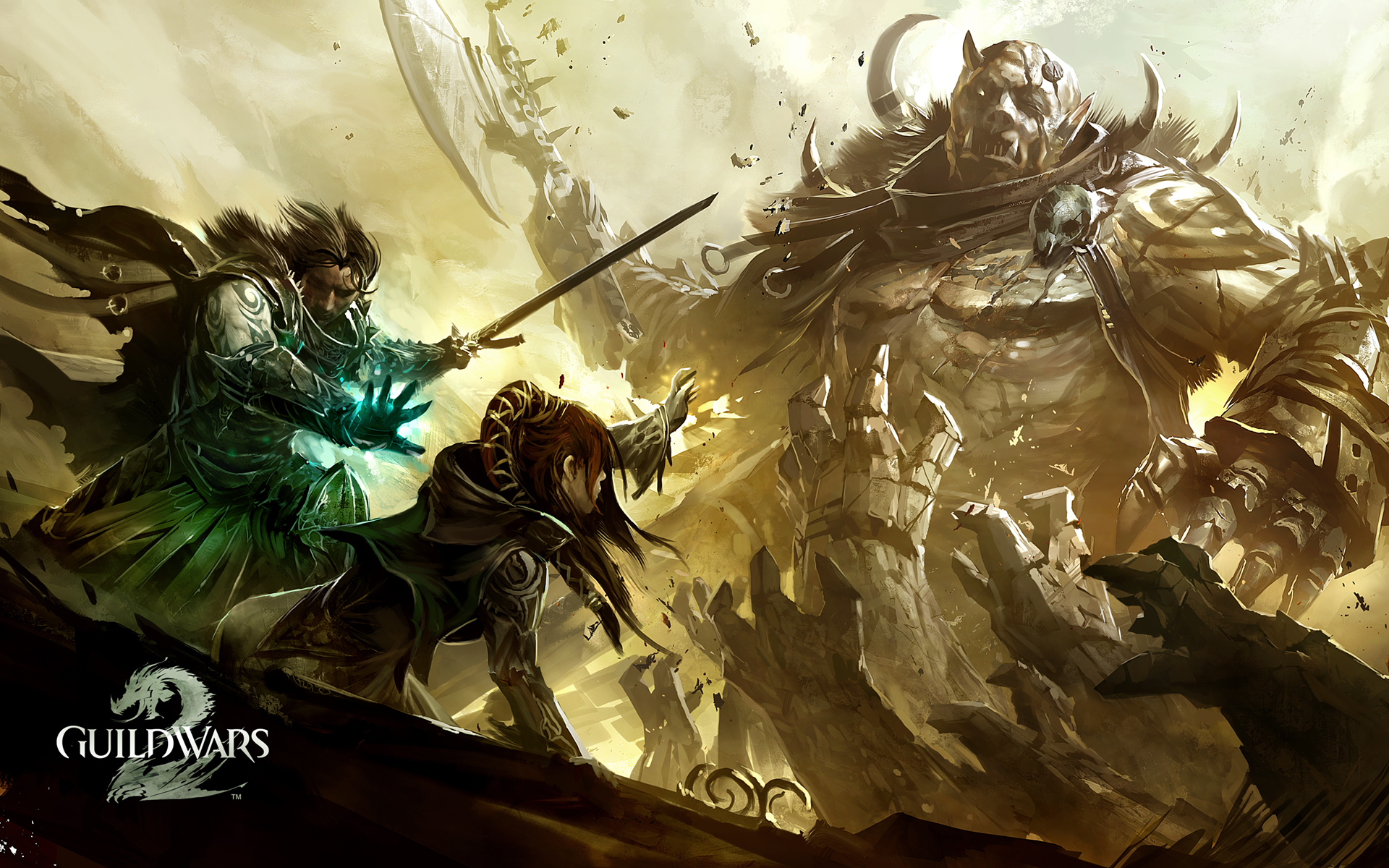 видеоигры, монстры, рыцари, сражения, произведение искусства, Guild Wars 2, рисунки - обои на рабочий стол