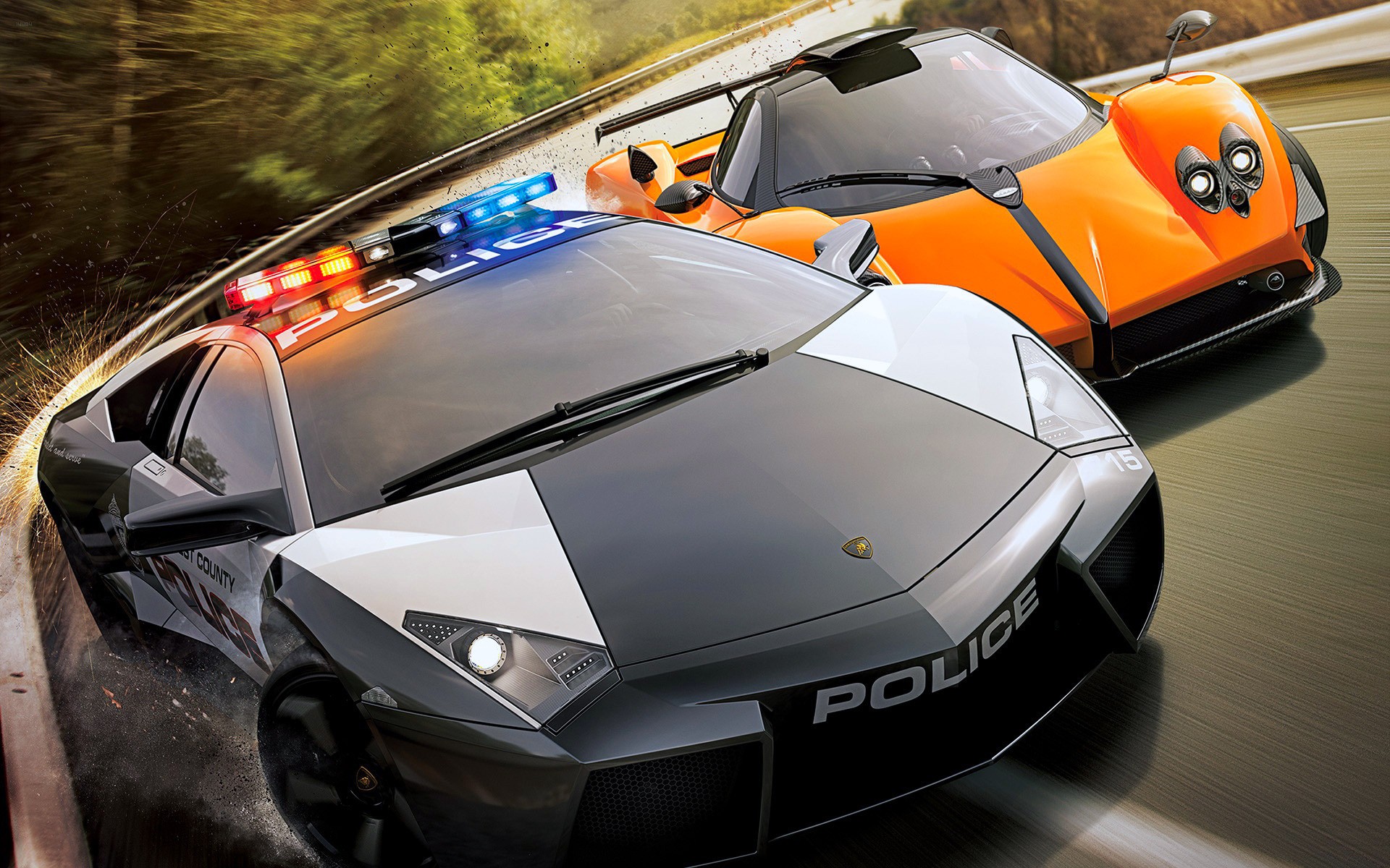 видеоигры, автомобили, полиция, Готика, гонщик, Lamborghini Reventon, Pagani Zonda Cinque, Необходимость Speed ​​Hot Pursuit, игры - обои на рабочий стол