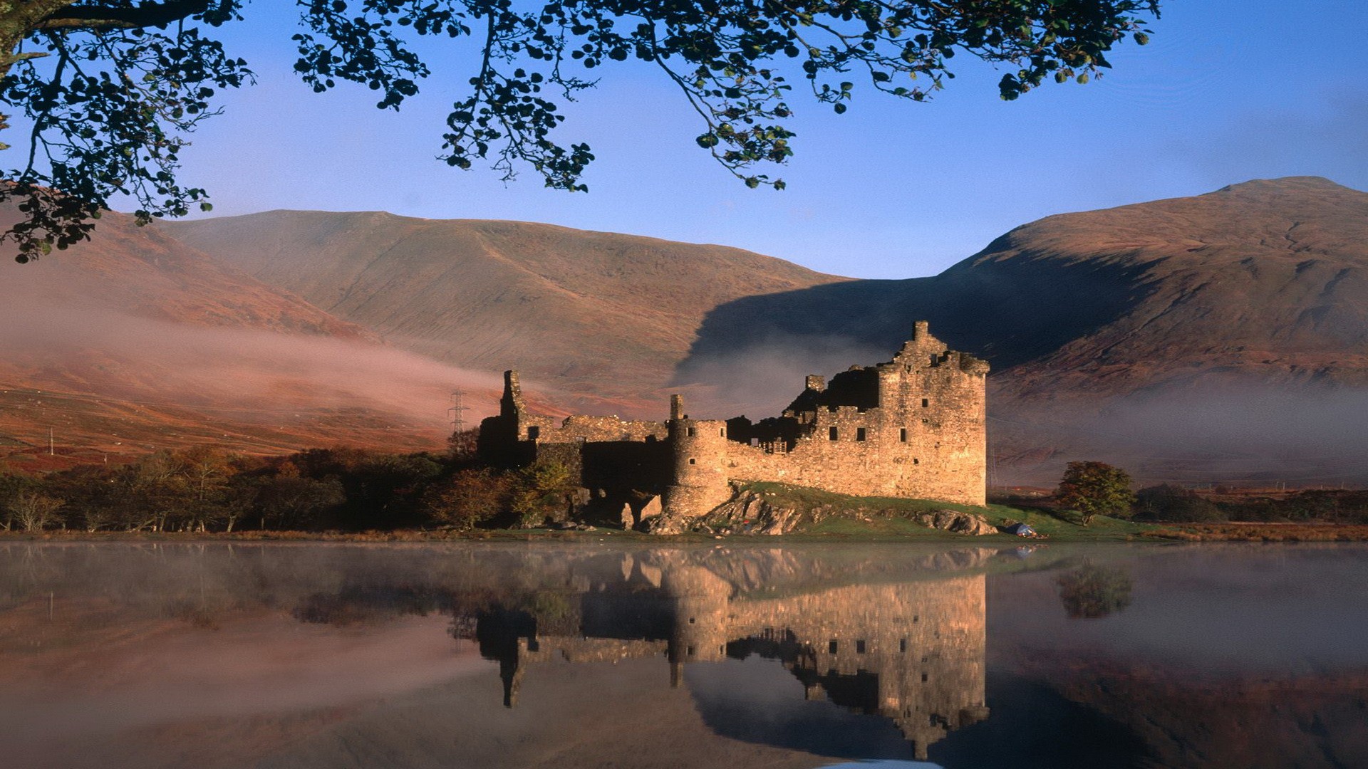 пейзажи, замки, Шотландия, Kilchurn замок, отражения - обои на рабочий стол