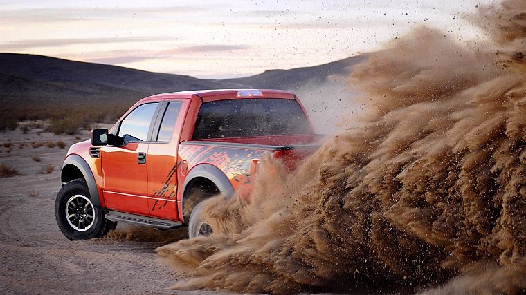 песок, оранжевый цвет, пустыня, Форд, грузовики, транспортные средства, Ford Racing, Ford F - 150 SVT Raptor, пикапы - обои на рабочий стол