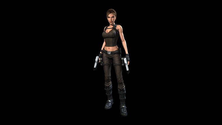 Tomb Raider, компьютерная графика, Лара Крофт, оружие, темный фон - обои на рабочий стол