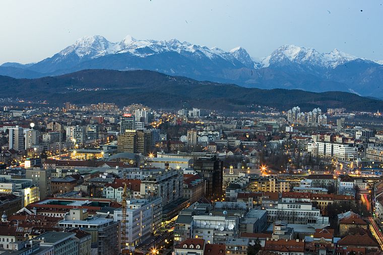 закат, города, Словения, Любляна - обои на рабочий стол