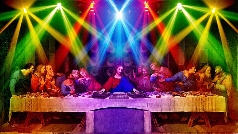 многоцветный, смешное, Ди-джеи, радуга, Тайная вечеря, Иисус Христос, sacreligious - обои на рабочий стол