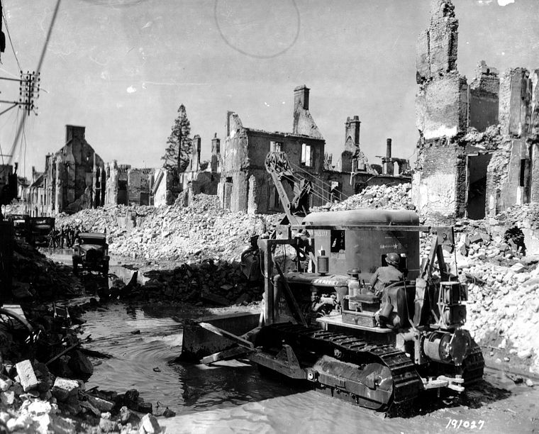 руины, оттенки серого, Армия США, Вторая мировая война, бульдозер, экскаватор - обои на рабочий стол