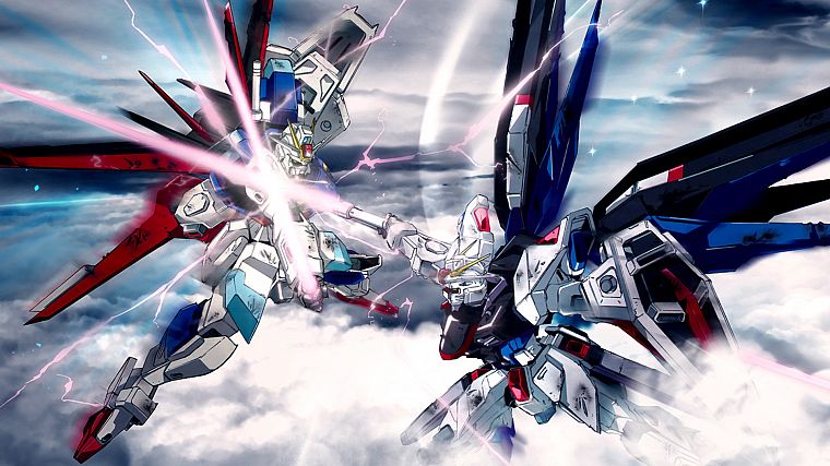 Gundam, роботы, борьба, механизм - обои на рабочий стол