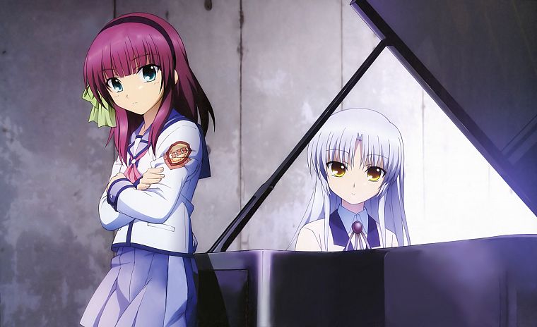 пианино, Angel Beats!, школьная форма, Tachibana Kanade, аниме, Накамура Юрий, аниме девушки - обои на рабочий стол