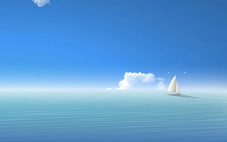 вода, океан, облака, птицы, парус, корабли, транспортные средства, море - обои на рабочий стол
