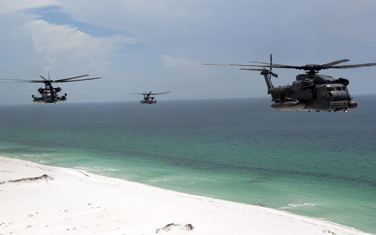 океан, военный, вертолеты, проложить низкий, транспортные средства, MH - 53 Pave Low, пляжи - обои на рабочий стол