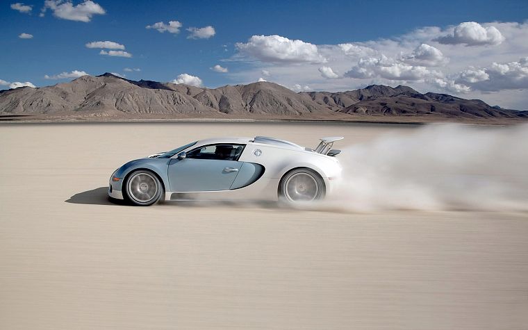 автомобили, пустыня, Bugatti Veyron, транспортные средства, суперкары, шины, вид сбоку - обои на рабочий стол
